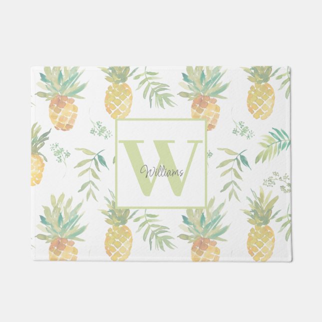 Tropical Pineapple Monogram Name Doormat (Front)