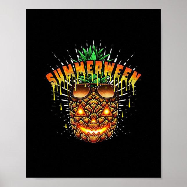 Tropical Pineapple Monster Halloween Classic Poster (Front)