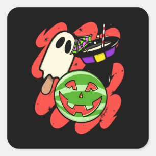 Tropical Pineapple Monster Halloween Classic Square Sticker
