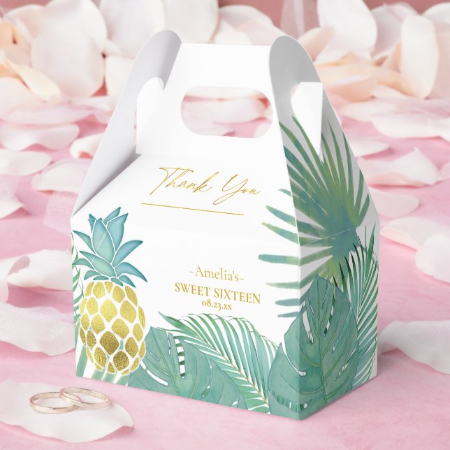 Tropical Pineapple Palms Sweet 16 ID922 Favor Box (Wedding)