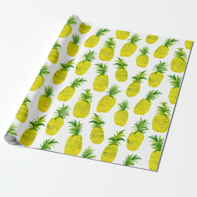Tropical pineapple party fun wrapping paper (Unrolled)