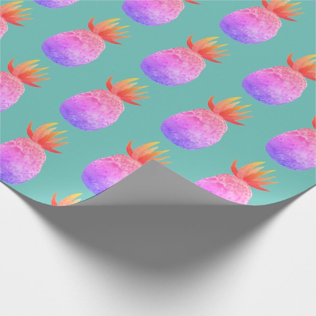 Tropical pineapple party purple pink watercolor wrapping paper (Corner)