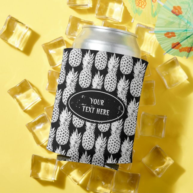 Tropical pineapple pattern custom can coolers (In Situ Summer)
