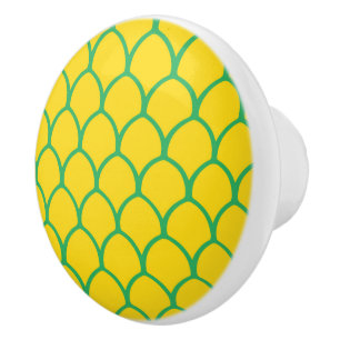 Tropical Pineapple Pattern in Green and Yellow Ceramic Knob