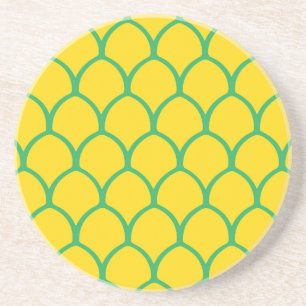 Tropical Pineapple Pattern in Green and Yellow Coaster