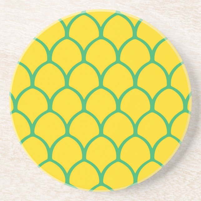 Tropical Pineapple Pattern in Green and Yellow Coaster (Front)