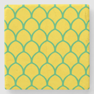 Tropical Pineapple Pattern in Green and Yellow Stone Coaster