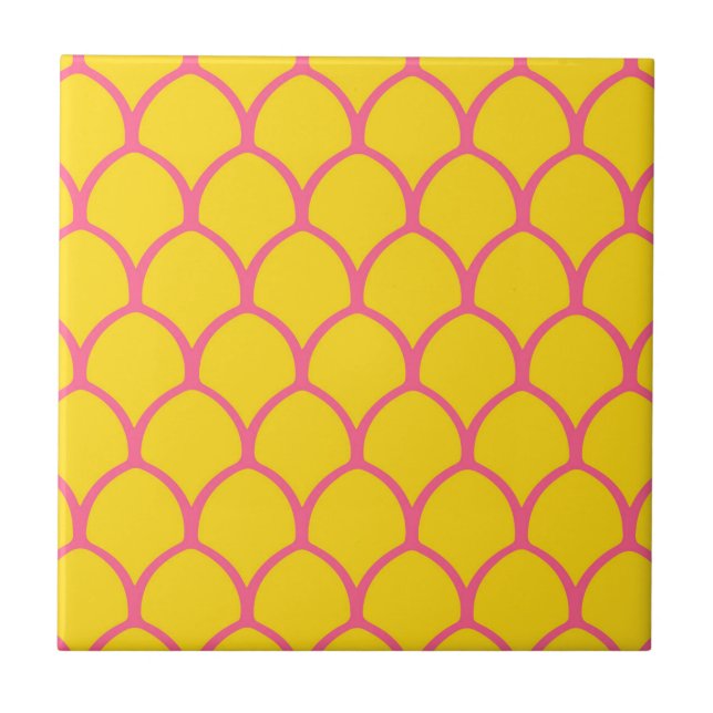 Tropical Pineapple Pattern in Pink and Yellow Tile (Front)