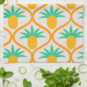 Tropical Pineapple Pattern on Orange Ogee  Kitchen Towel