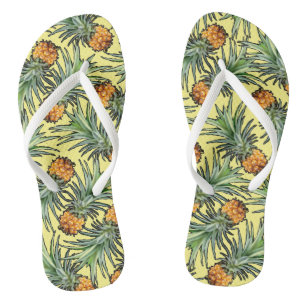 Tropical Pineapple Pattern on Yellow Summer Flip Flops