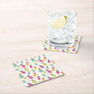 Tropical Pineapple pattern Square Paper Coaster