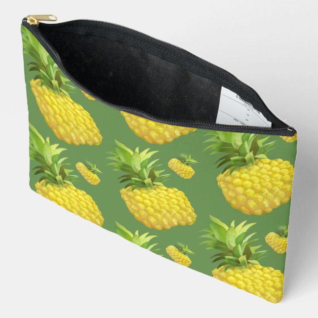 Tropical Pineapple Pattern: Summer Fruit Art Accessory Pouch (Open)