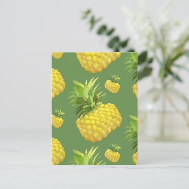 Tropical Pineapple Pattern: Summer Fruit Art Announcement Postcard (Standing Front)