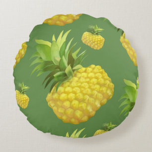 Tropical Pineapple Pattern: Summer Fruit Art Round Pillow