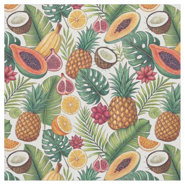 Tropical Pineapple Pattern - Summer Fruits Design Fabric (Close Up)