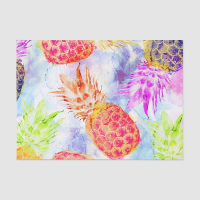 Tropical Pineapple Pattern Watercolor Decoupage Tissue Paper (Front)