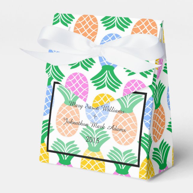 Tropical Pineapple pattern Wedding Favor Box (Front Side)