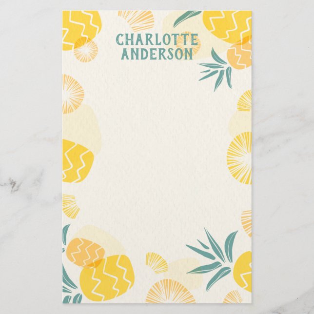 Tropical Pineapple Personalized Stationery (Front)