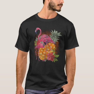 Tropical Pineapple Pink Flamingo Flowers Tropical  T-Shirt