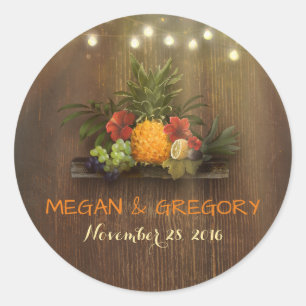 Tropical Pineapple Rustic Beach Lights Wedding Classic Round Sticker