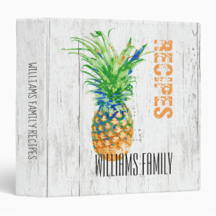 Tropical Pineapple Rustic Family Monogram Recipe Binder