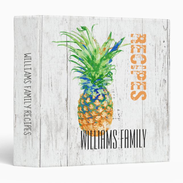 Tropical Pineapple Rustic Family Monogram Recipe Binder (Front/Spine)