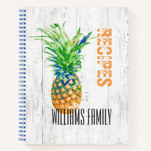 Tropical Pineapple Rustic Family Monogram Recipe Notebook