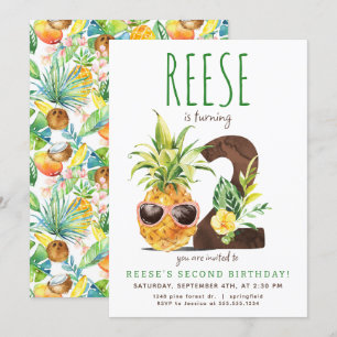 Tropical Pineapple Second Birthday Invitation
