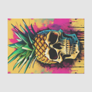 Tropical Pineapple Skull Neon Decoupage Paper