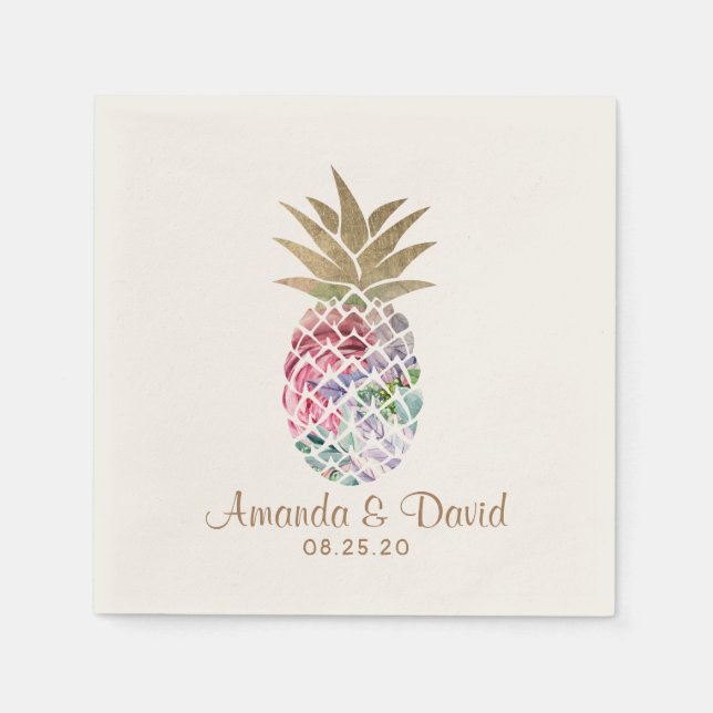 Tropical Pineapple Summer Beach Wedding Napkin (Front)