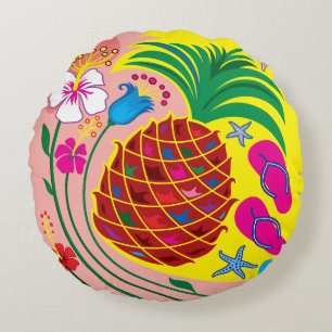 Tropical Pineapple Summer Round Pillow