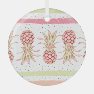 Tropical Pineapple Summer Seamless Print Glass Ornament