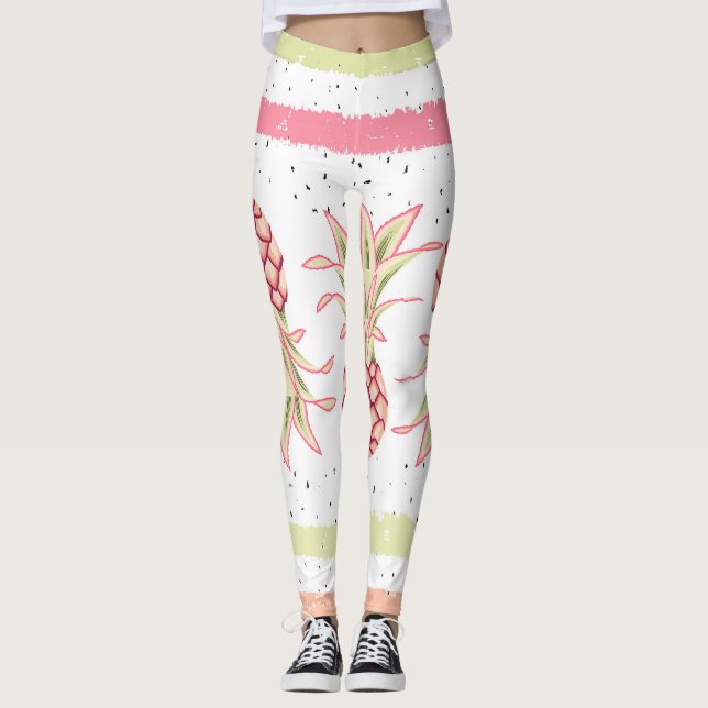 Tropical Pineapple Summer Seamless Print Leggings (Front)