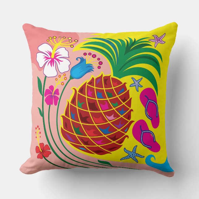 Tropical Pineapple Summer Throw Pillow (Front)