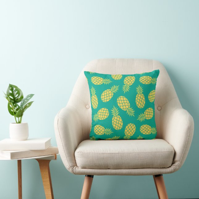 Tropical Pineapple Teal  Pattern Throw Pillow (Chair)