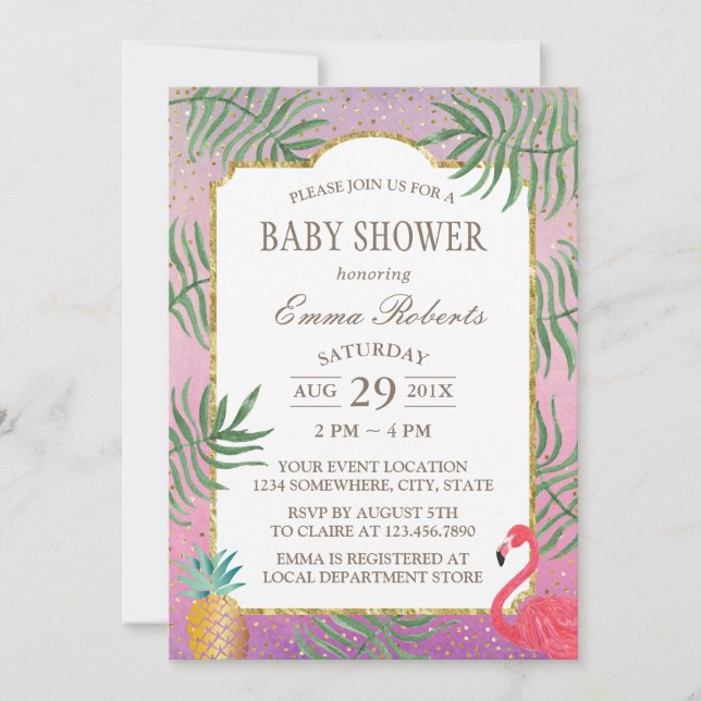 Tropical Pineapple Watercolor Beach Baby Shower Invitation (Front)
