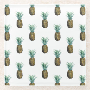 Tropical Pineapple Watercolor Glass Coaster