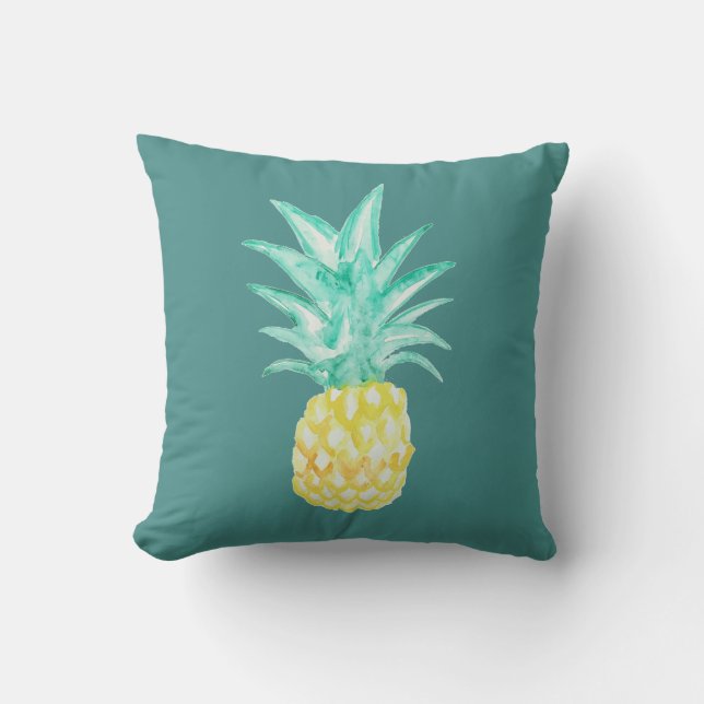 Tropical Pineapple Watercolor Painting Pillow (Front)