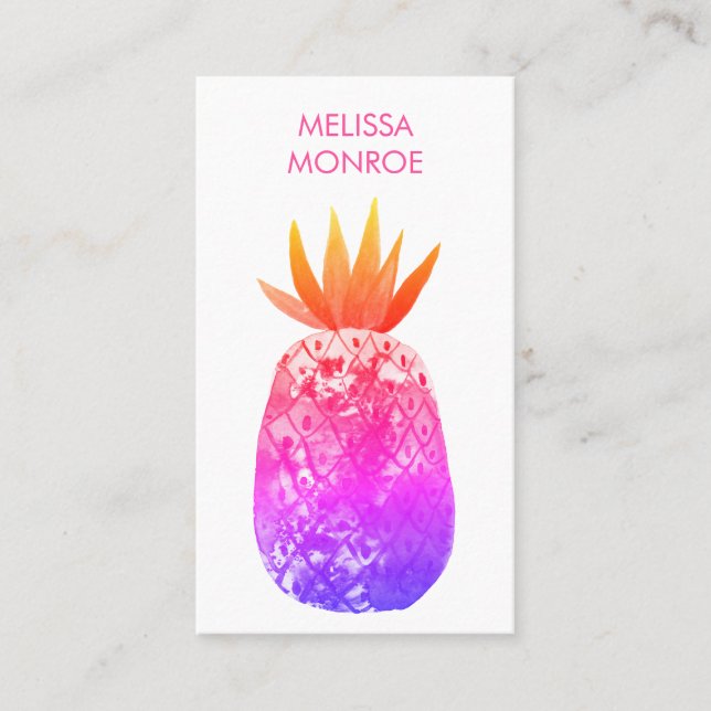 Tropical Pineapple Watercolor Pink Purple Bright Business Card (Front)