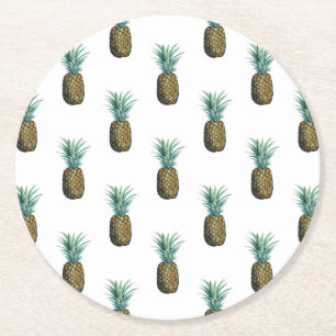 Tropical Pineapple Watercolor Round Paper Coaster