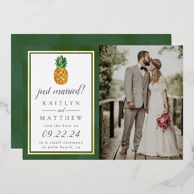 Tropical Pineapple Wedding Photo Announcement Real (Front/Back)