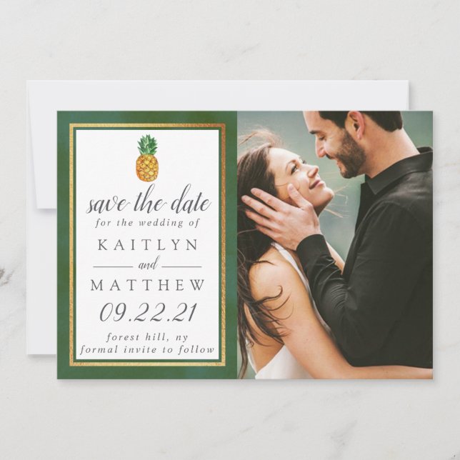 Tropical Pineapple Wedding Save The Date (Front)