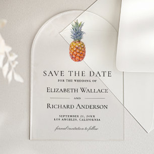 Tropical Pineapple Wedding Save the Date Acrylic Invitations