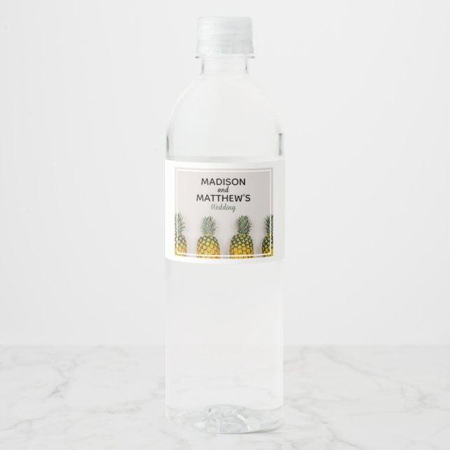Tropical Pineapple Wedding Water Bottle Label (Front)