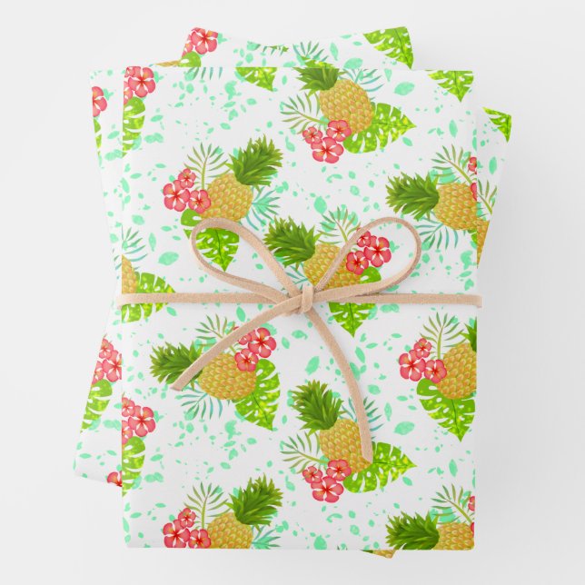 Tropical Pineapple White  Wrapping Paper (In situ)
