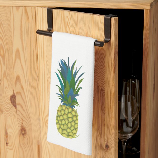 Tropical Pineapple with Blue and Green Leaves Kitchen Towel (Thirds Fold)