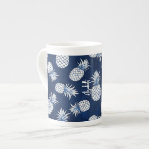 Tropical Pineapple with Name – Watercolor Style Bone China Mug