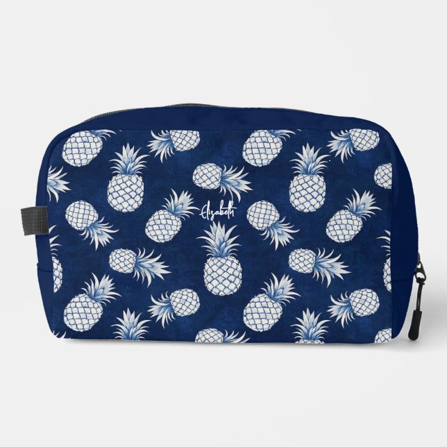 Tropical Pineapple with Name – Watercolor Style Dopp Kit (Front)