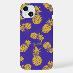 Tropical Pineapple with Name – Watercolor Style iPhone 15 Plus Case