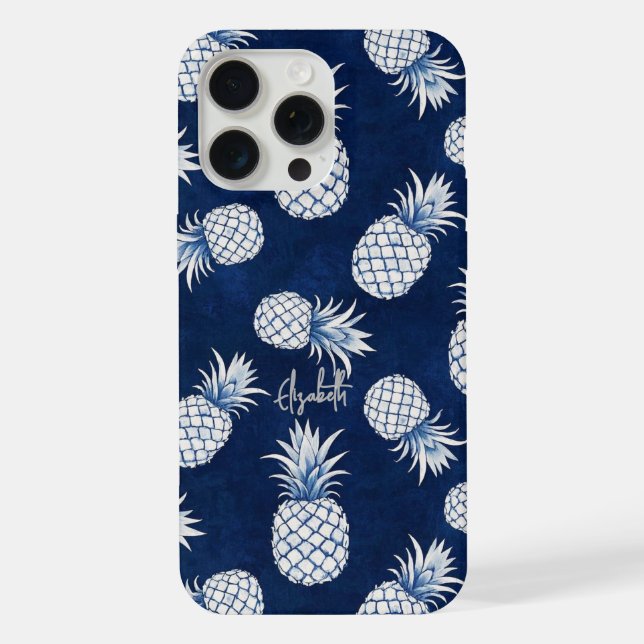 Tropical Pineapple with Name – Watercolor Style iPhone Case (Back)